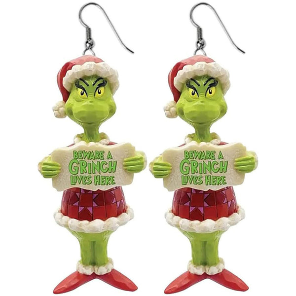 BEWARE A GRINCH LIVES HERE EARRINGS