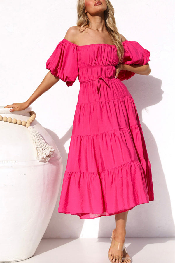 Puff-Sleeve Off-Shoulder Tiered  Dress