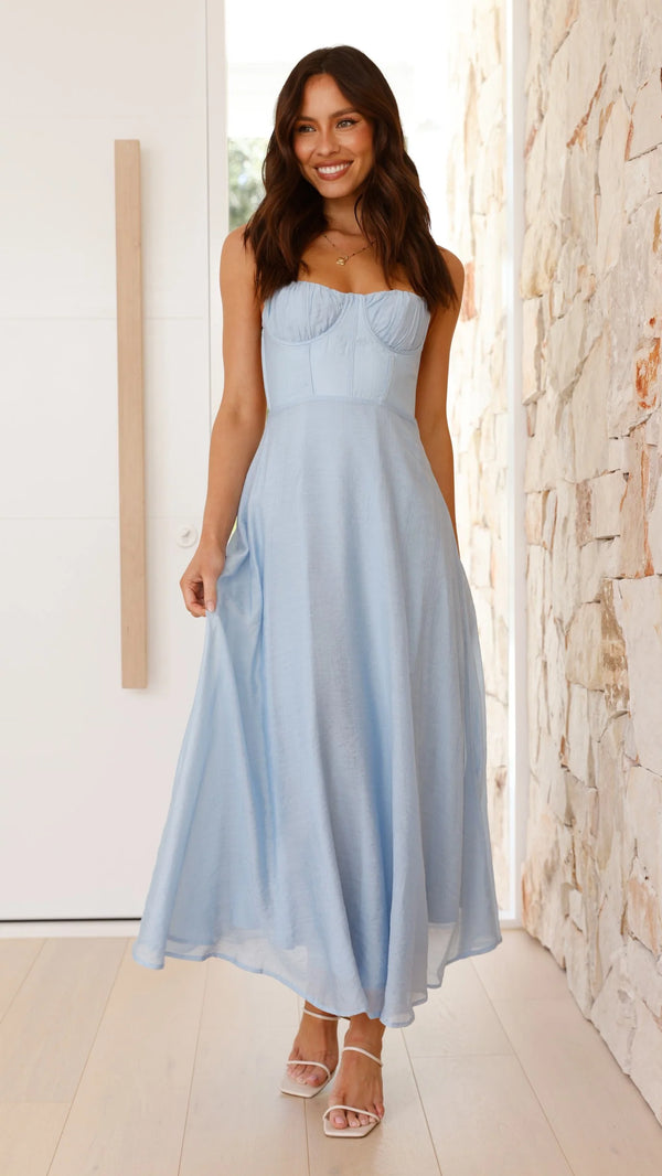 Halter Slit Backless Dress - BLUE