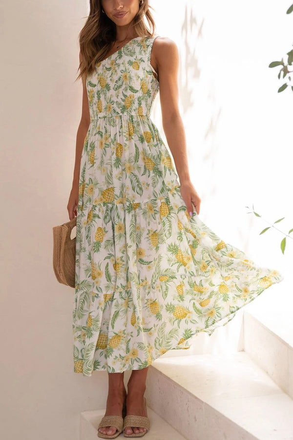 Women's pineapple print one shoulder dress