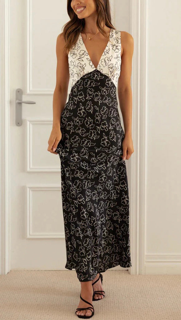Women's Black and White Silhouette Printed Dress