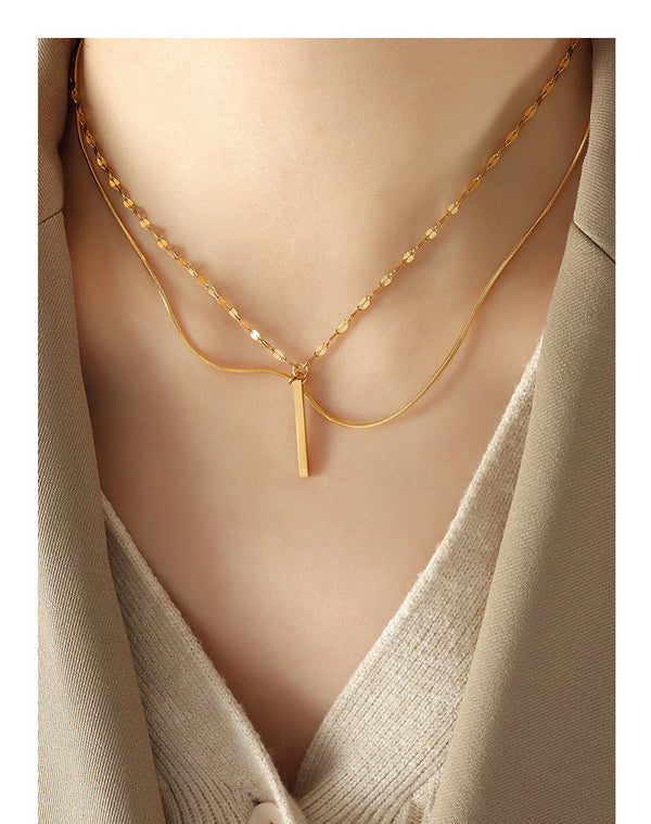 Rectangular bar pendant layered necklace