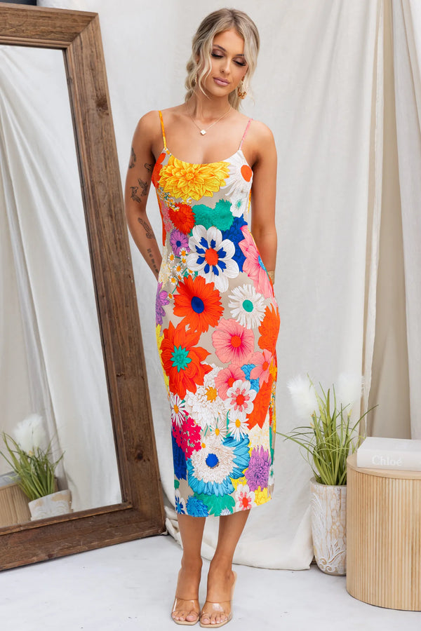 Strappy Printed Halter Neck Dress