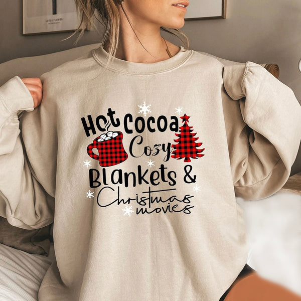 Hot cocoa thermal blanket and Christmas sweatshirt