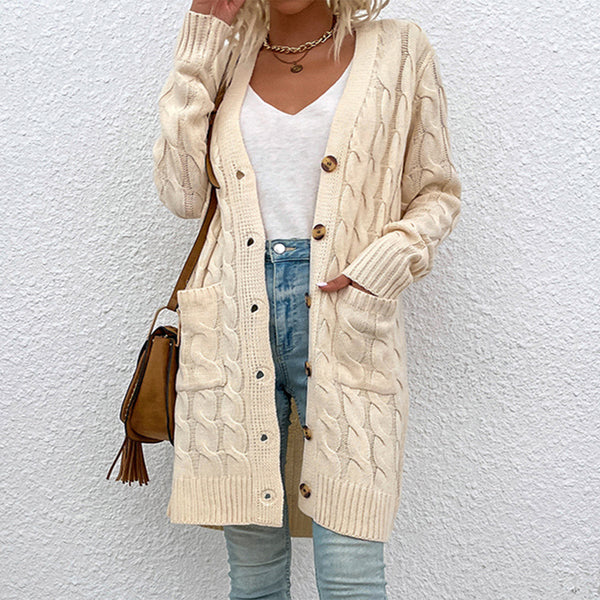 Cable-Knit Button Down Duster Cardigan