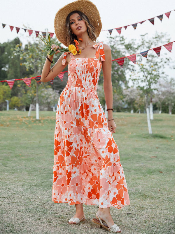 Orange Printed Camisole Maxi Dress