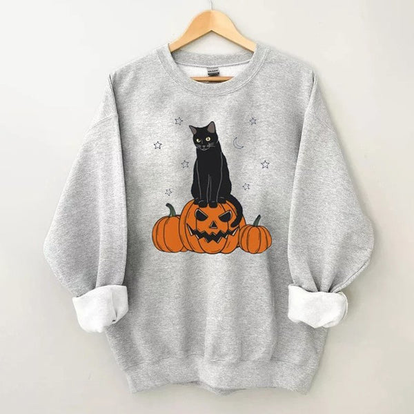 Cat on Pumpkin Funny Halloween Sweatshirt