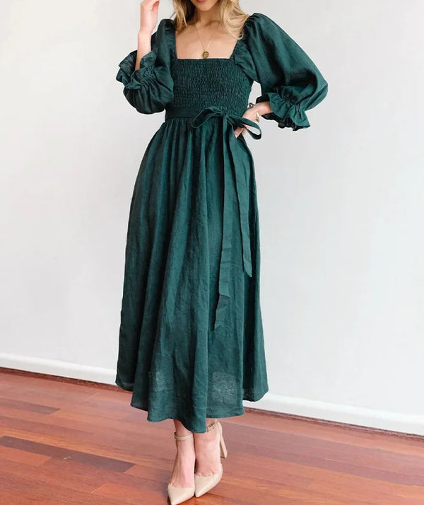 Vestido midi de mujer liso con volantes